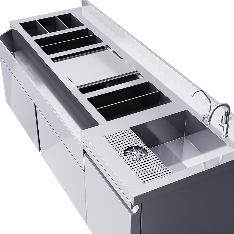 Customize The Stainless Steel Beverage Bar Counter at The Bartender Console of Commercial Multi-function Bar Station.