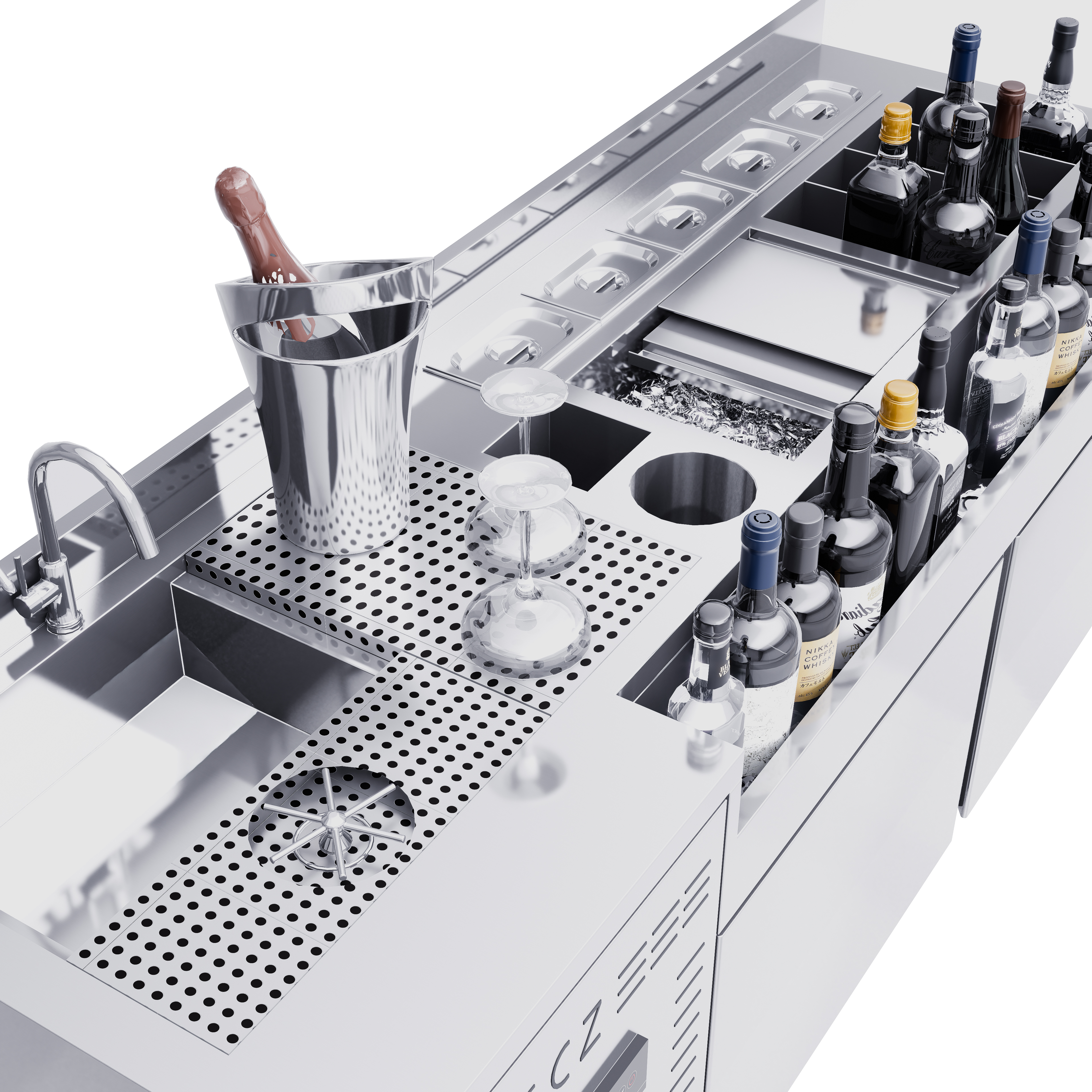 Customized Commercial Modern Design Full-function Bar Customized Refrigerated Stainless Steel Cocktail Bar Station