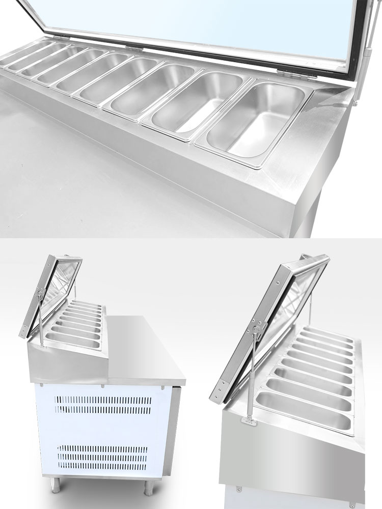 Commercial Kitchen Equipment Stainless Steel Pizza Preparation Table with G/N Container