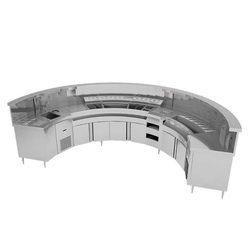 Business circle cocktail bar counter custom round bar counter with refrigerator and freezer.