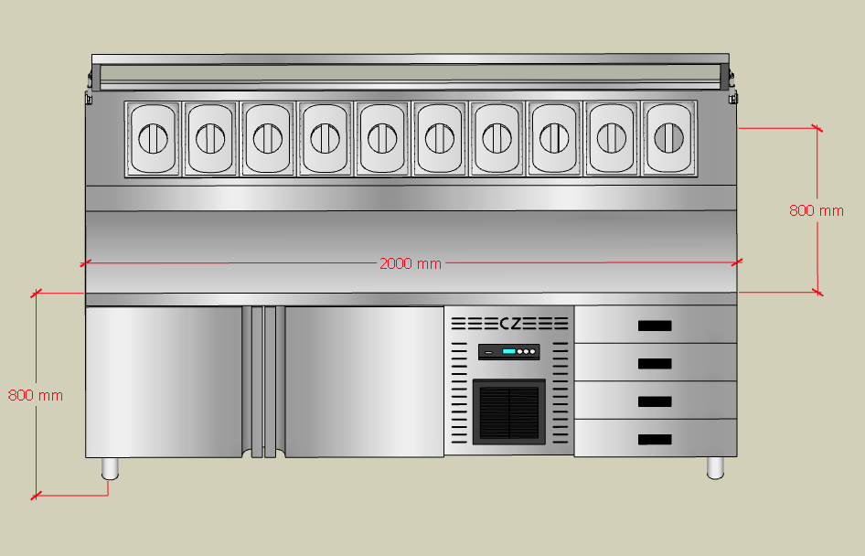 Commercial Kitchen Equipment Stainless Steel Pizza Preparation Table with G/N Container
