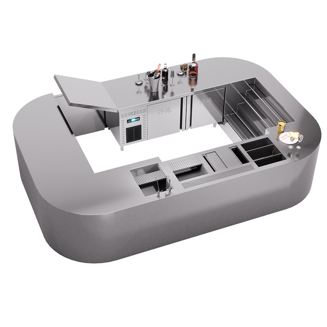Business circle cocktail bar counter custom round bar counter with refrigerator and freezer.