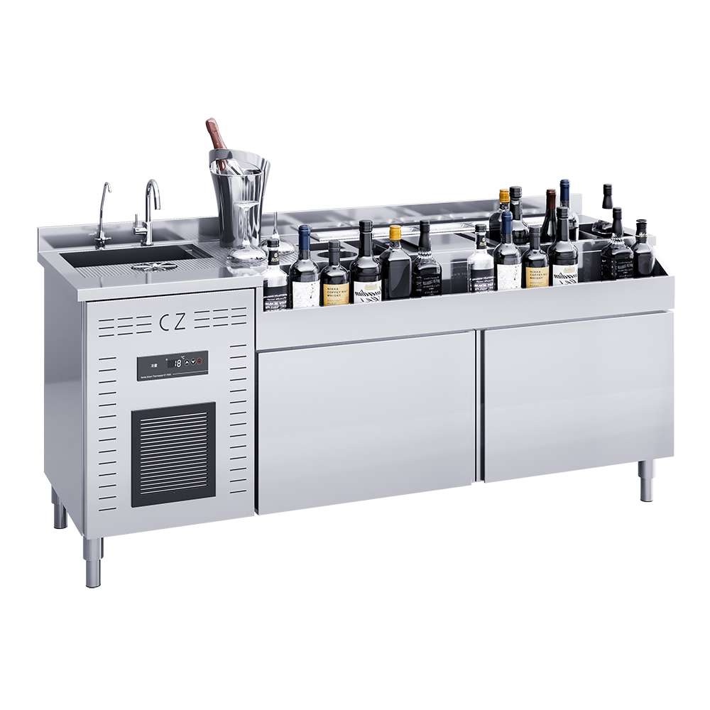 Commercial Silver Stainless Steel 304 Cocktail Table Custom Multifunctional Cocktail Table Bar Preparation Table