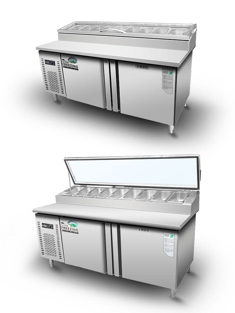Professional Stainless Steel And Marble Top Pizza Preparation Table/pizza Display Refrigerator/refrigerated Pizza Counter