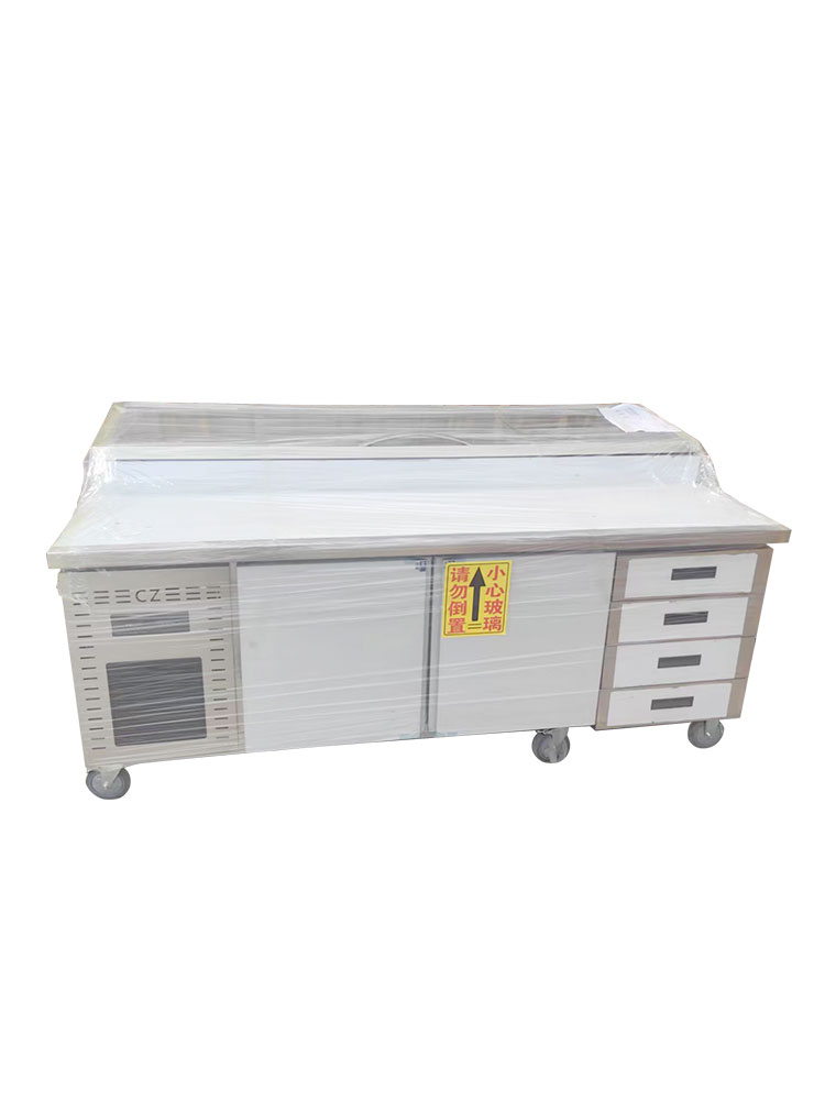 Professional Stainless Steel And Marble Top Pizza Preparation Table/pizza Display Refrigerator/refrigerated Pizza Counter