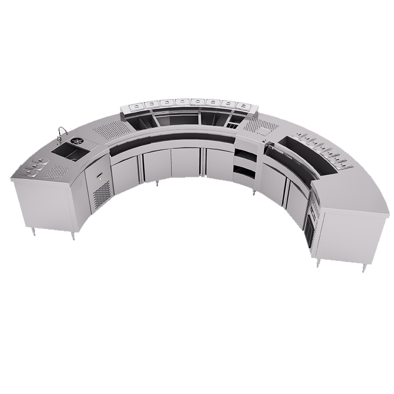 Business circle cocktail bar counter custom round bar counter with refrigerator and freezer.