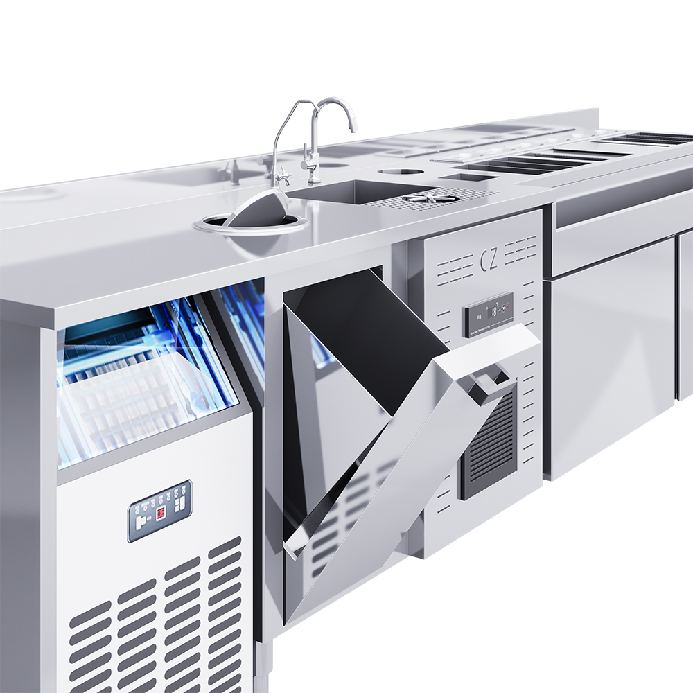 Customized Commercial Modern Design Full-function Bar Customized Refrigerated Stainless Steel Cocktail Bar Station