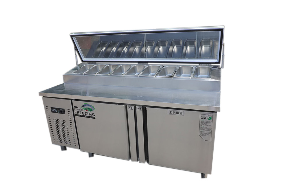 1.5m Stainless Steel Display Refrigerated Pizza Counter Restaurant Kitchen Pizza Preparation Table