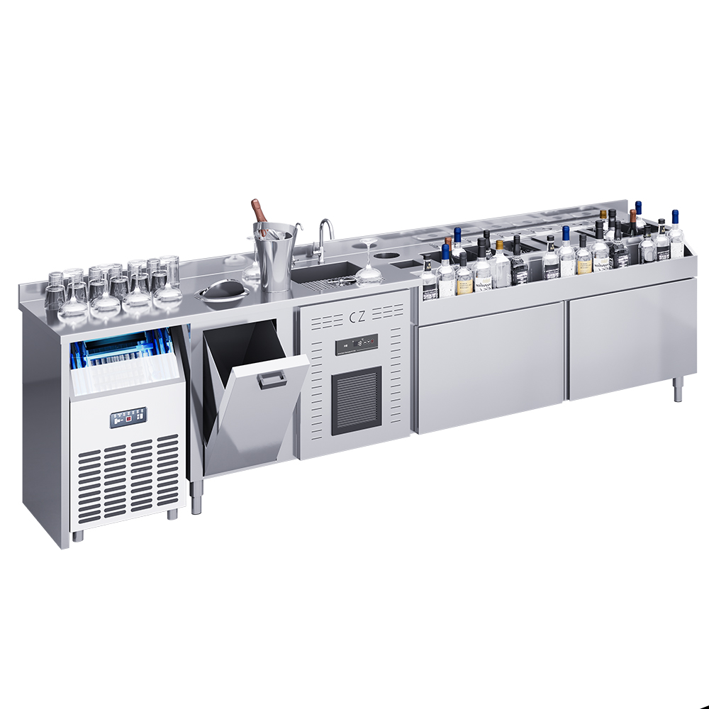 Customized Commercial Modern Design Full-function Bar Customized Refrigerated Stainless Steel Cocktail Bar Station