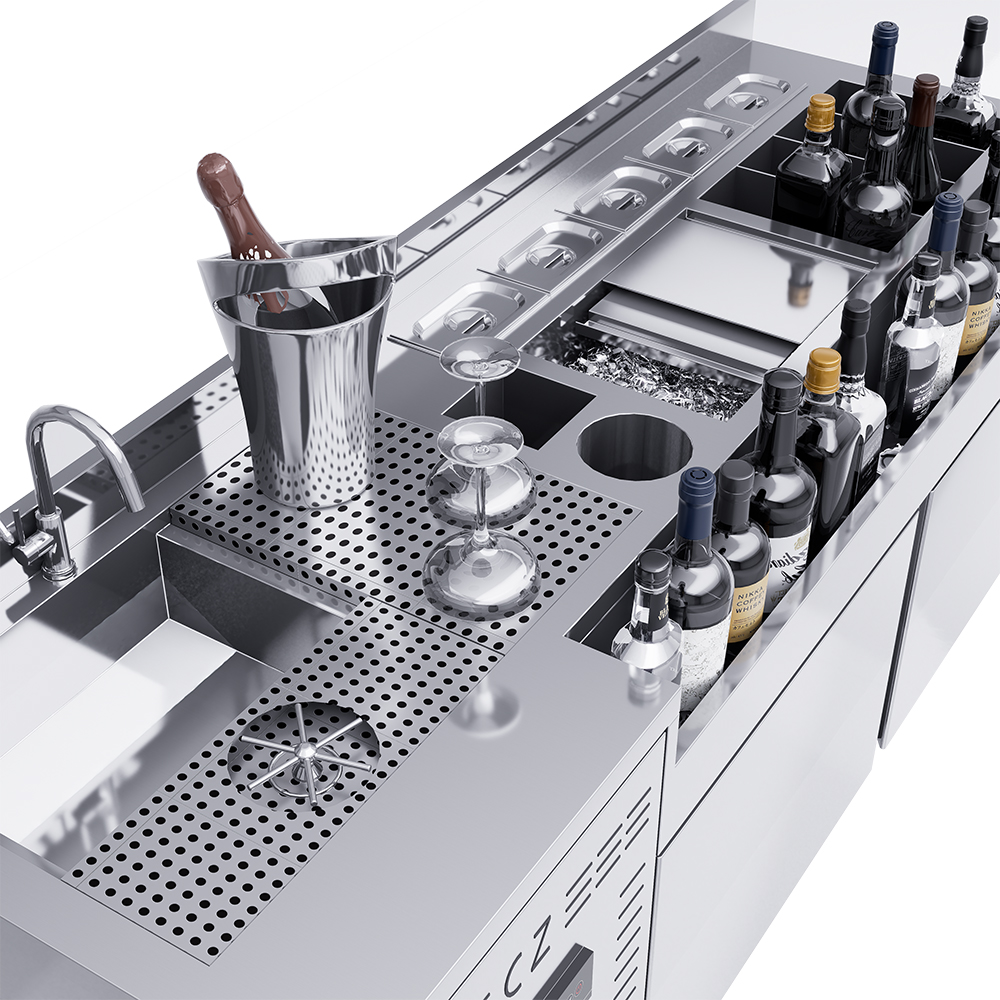 Modern Design Full-function Bar Bartender Station Custom Refrigerated Stainless Steel Cocktail Bar Station