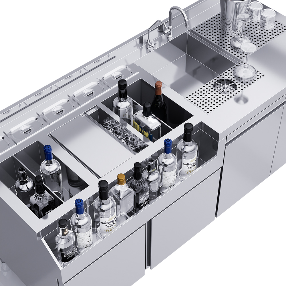 Customizable Commercial Cocktail Bar Station with Refrigeration Stainless Steel Cocktail Bar Station.