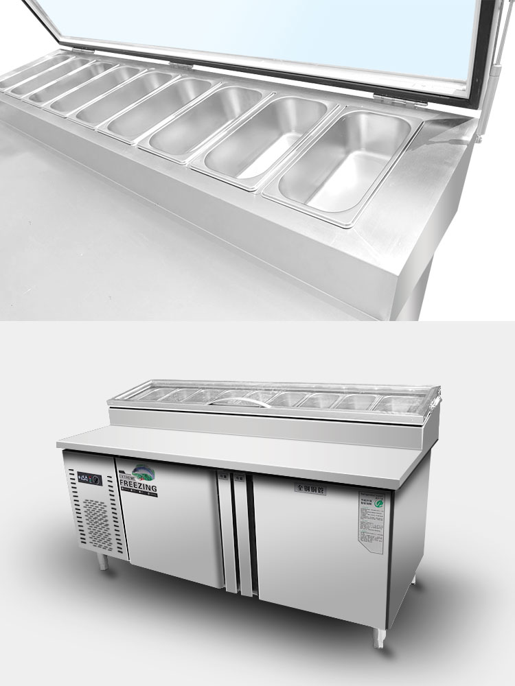 Customized European Pizza Table with Drawer 201 Stainless Steel Commercial Pizza Refrigerator Pizza Preparation Work Table