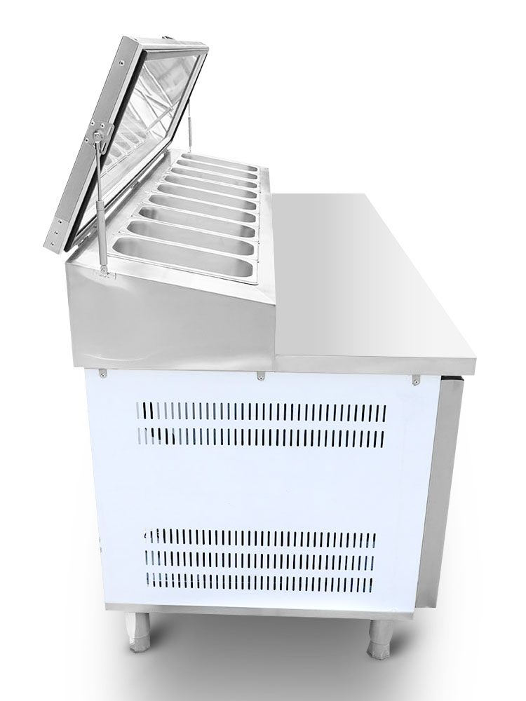 Pizza Shop Dedicated Refrigerated Prep Station Table 1.5m 1.8m 2m Sandwich Pizza Preparation Counter