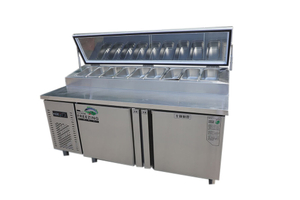 Stainless Steel Refrigeration Equipment Slotted Pizza Spreading Table with Small Seasoning Boxes