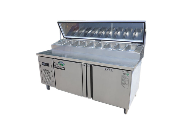 Commercial Stainless Steel Pizza Station Customized Fast Delivery Energy Saving Pizza Preparation Counter Pizza Work Table