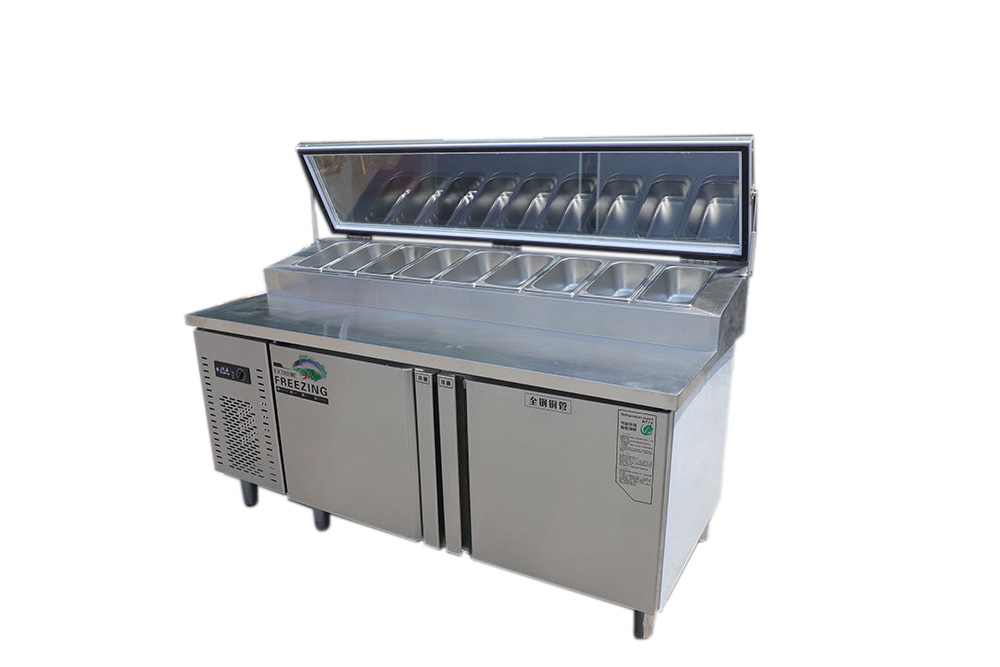 Commercial Refrigerated Display Cabinet for Pizza Salad Fruit Ice Powder Dessert-Customizable Console & Powder Grooving Table