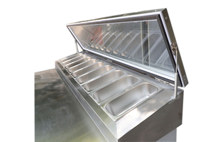 Stainless Steel Pizza Prep Table Freezer Commercial Refrigeration Unit with Cooling Deck for Salad and Ingredients