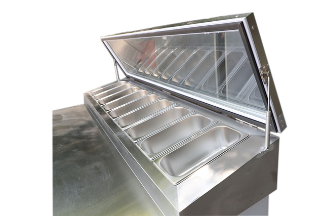 Stainless Steel Pizza Prep Table Freezer Commercial Refrigeration Unit with Cooling Deck for Salad and Ingredients